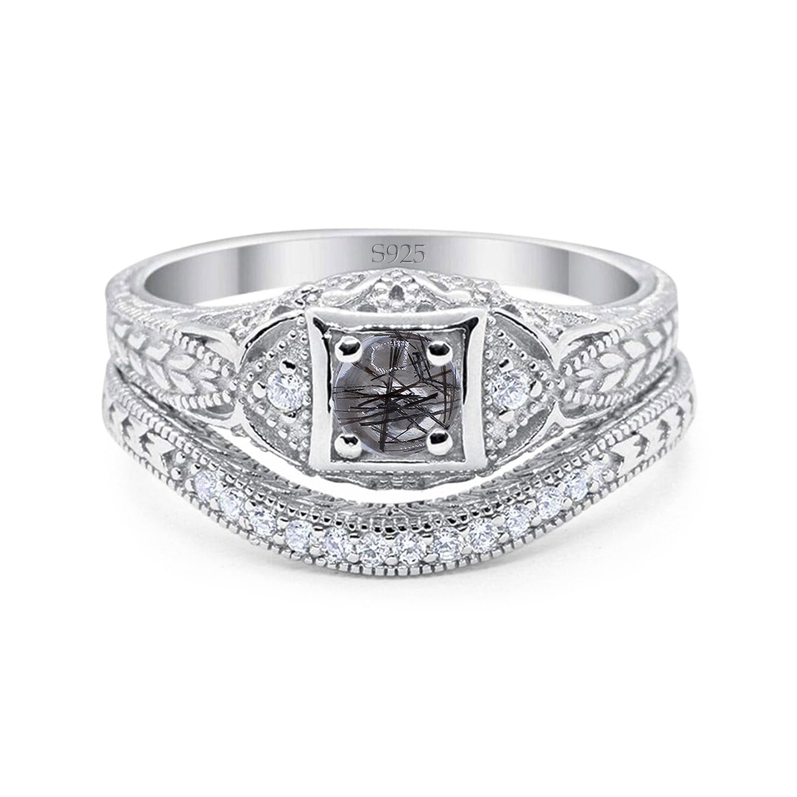 Two Piece Round Natural Stone Bridal Ring