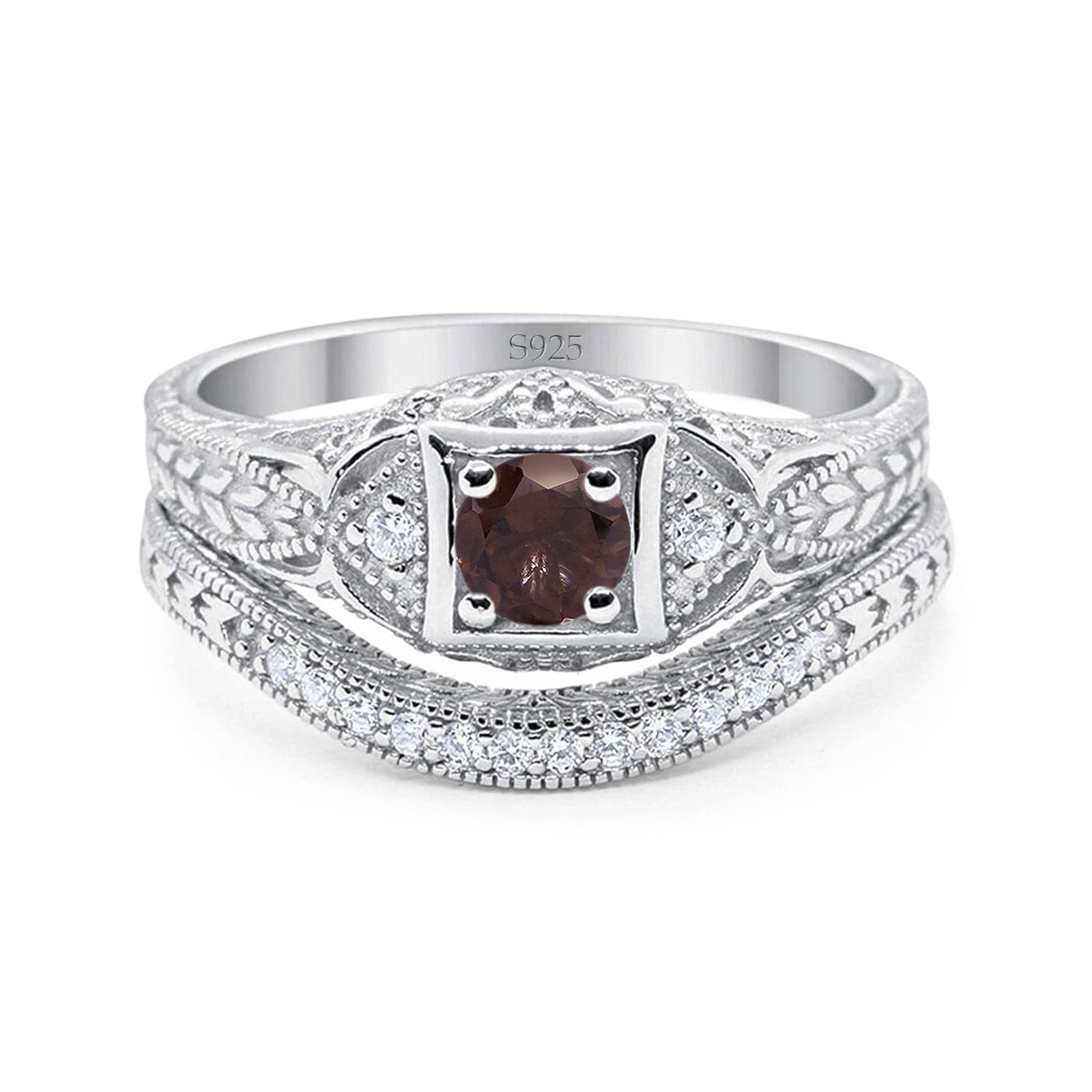 Two Piece Round Natural Stone Bridal Ring