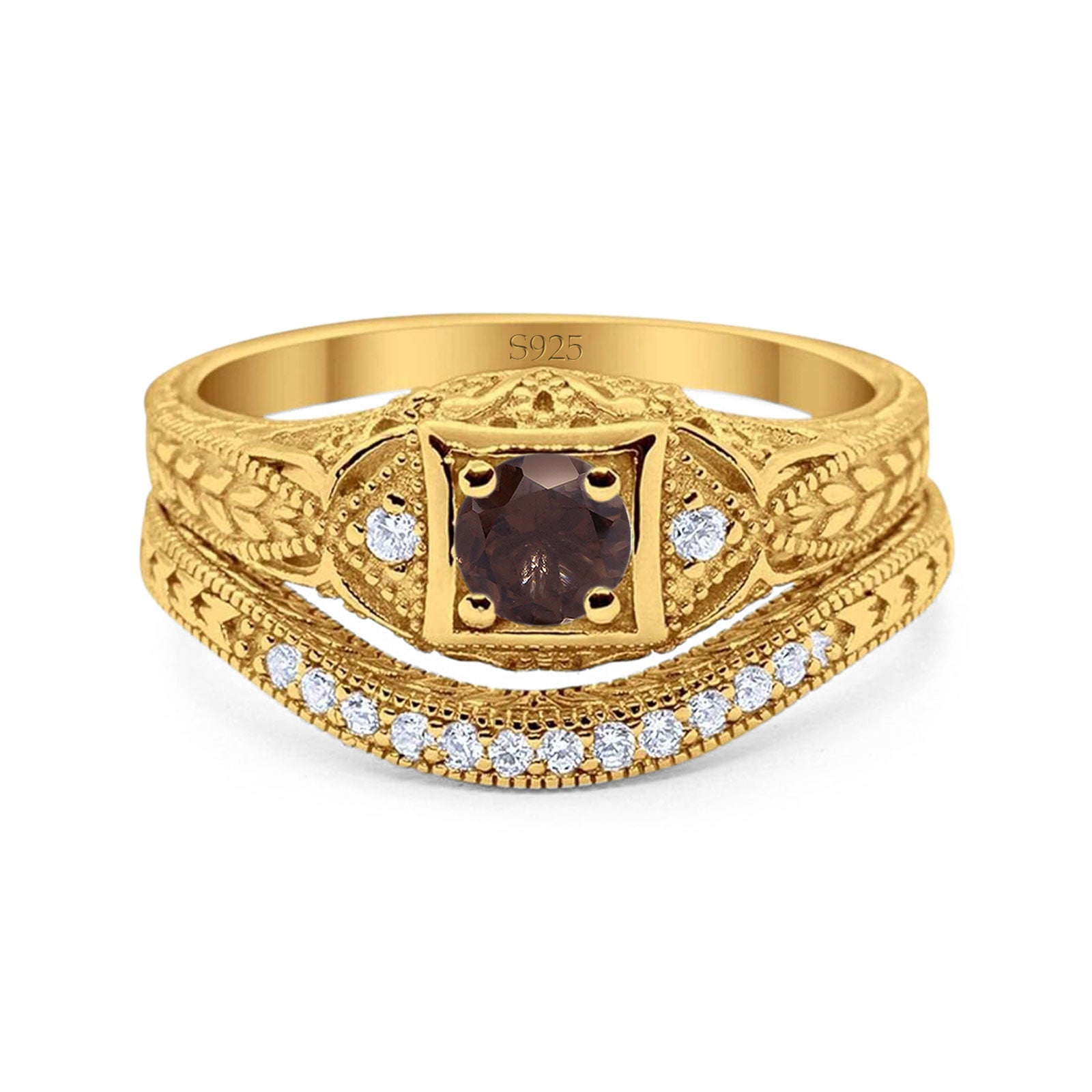 Two Piece Round Natural Stone Bridal Ring