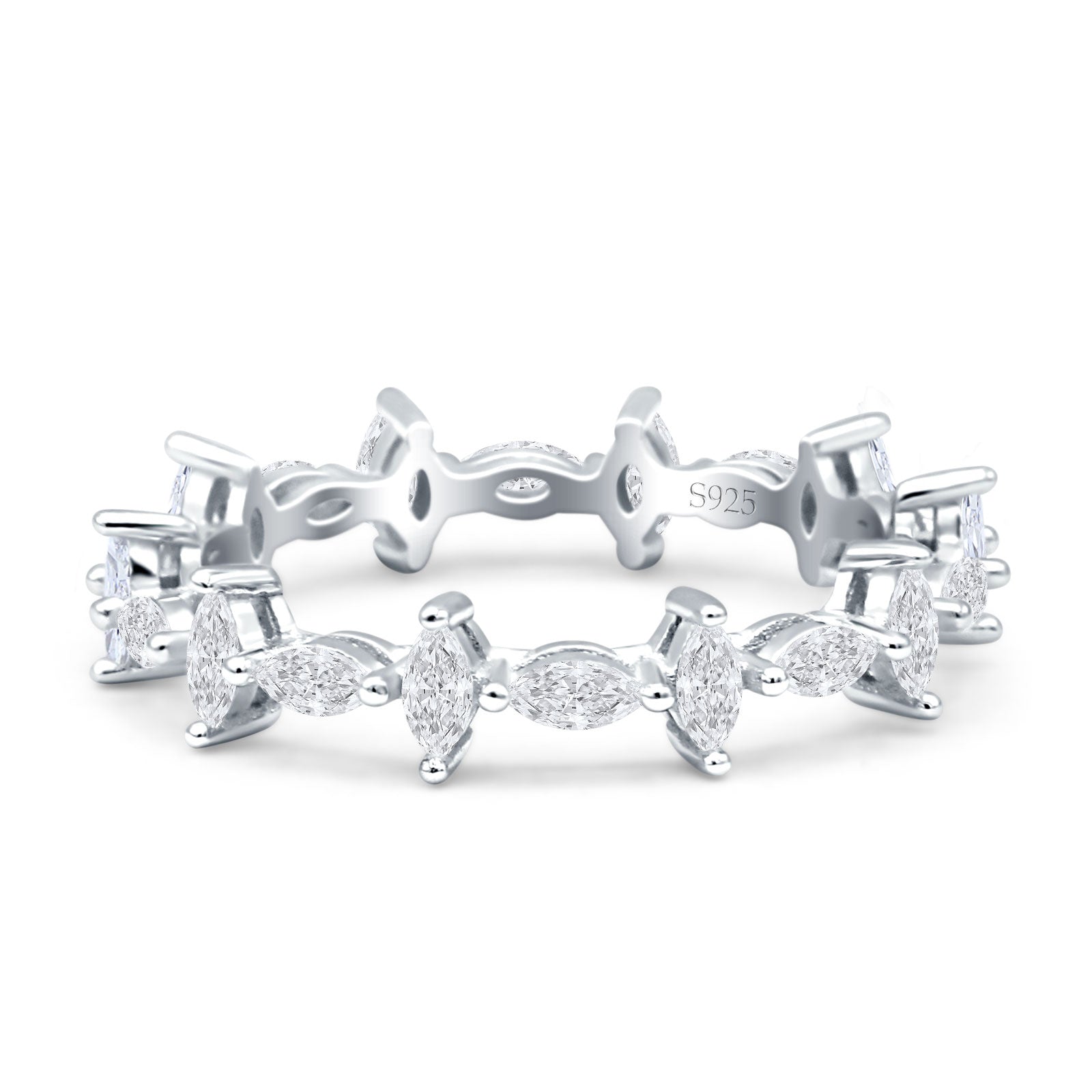 Minimalist 5mm Full Eternity Marquise Band Cubic Zirconia 925 Sterling Silver