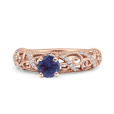 Art Deco Round Natural Stone Filigree Ring