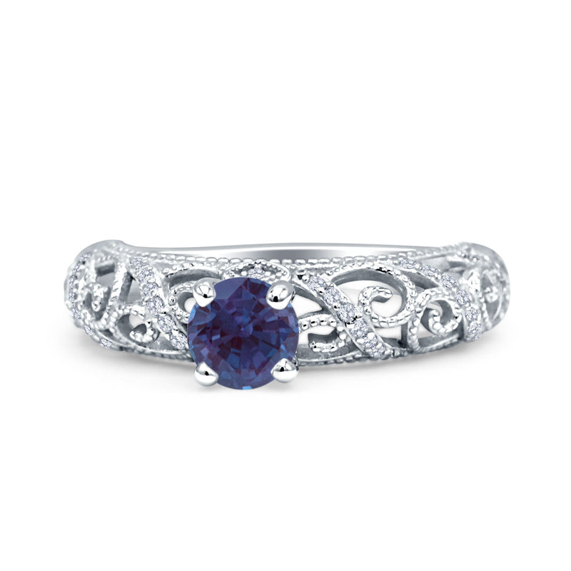 Art Deco Round Natural Stone Filigree Ring