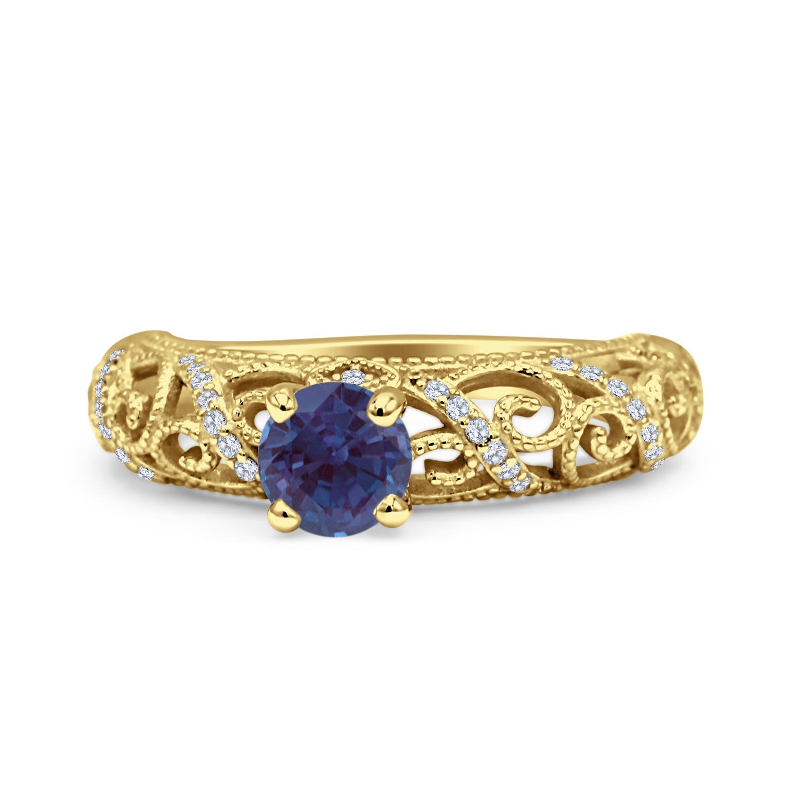 Art Deco Round Natural Stone Filigree Ring