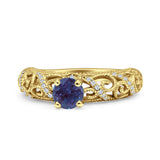 Art Deco Round Natural Stone Filigree Ring