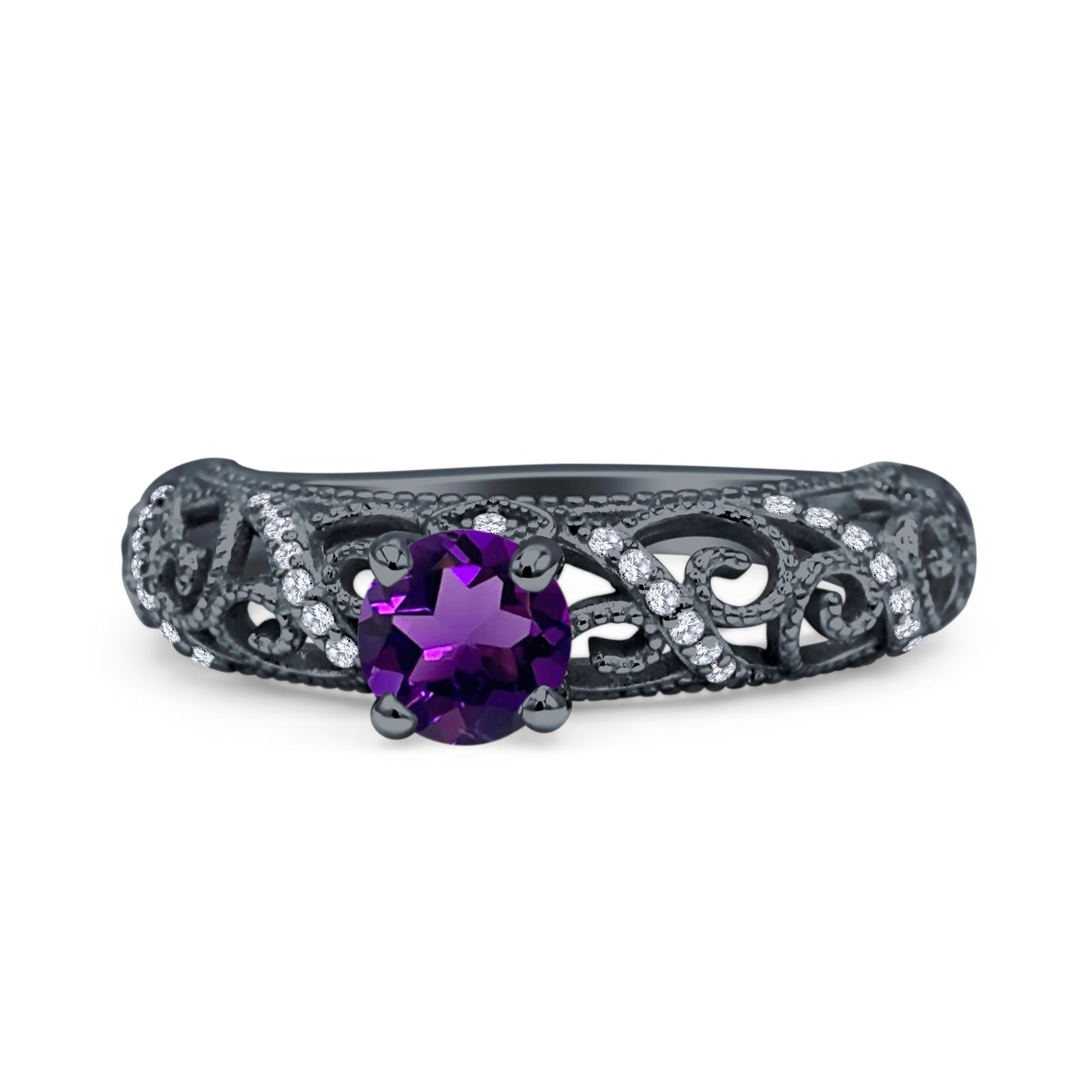 Art Deco Round Natural Stone Filigree Ring