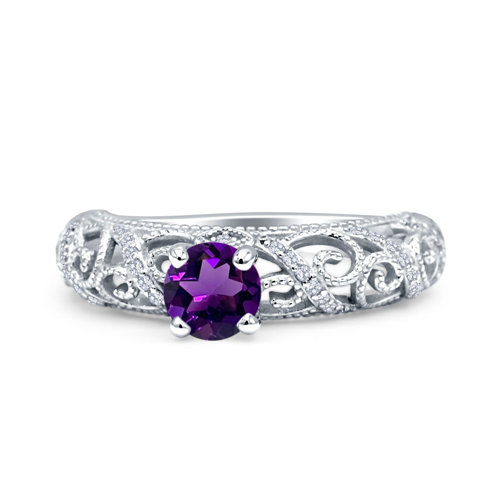 Art Deco Round Natural Stone Filigree Ring