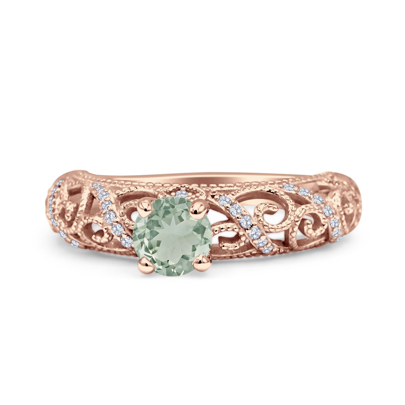Art Deco Round Natural Stone Filigree Ring