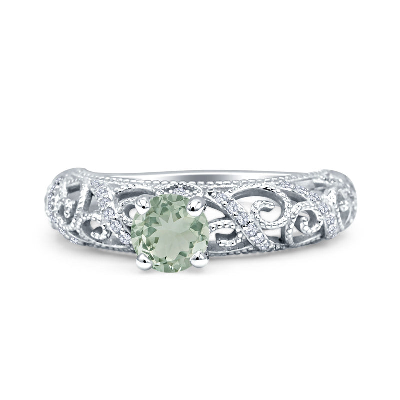 Art Deco Round Natural Stone Filigree Ring