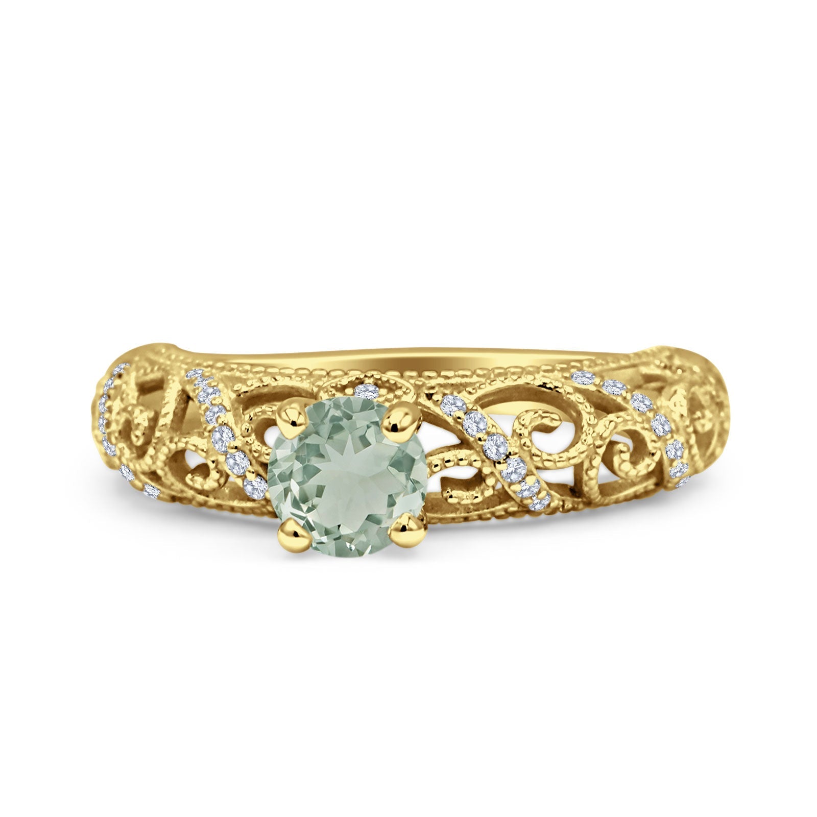 Art Deco Round Natural Stone Filigree Ring