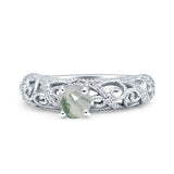 Art Deco Round Natural Stone Filigree Ring