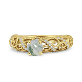 Art Deco Round Natural Stone Filigree Ring