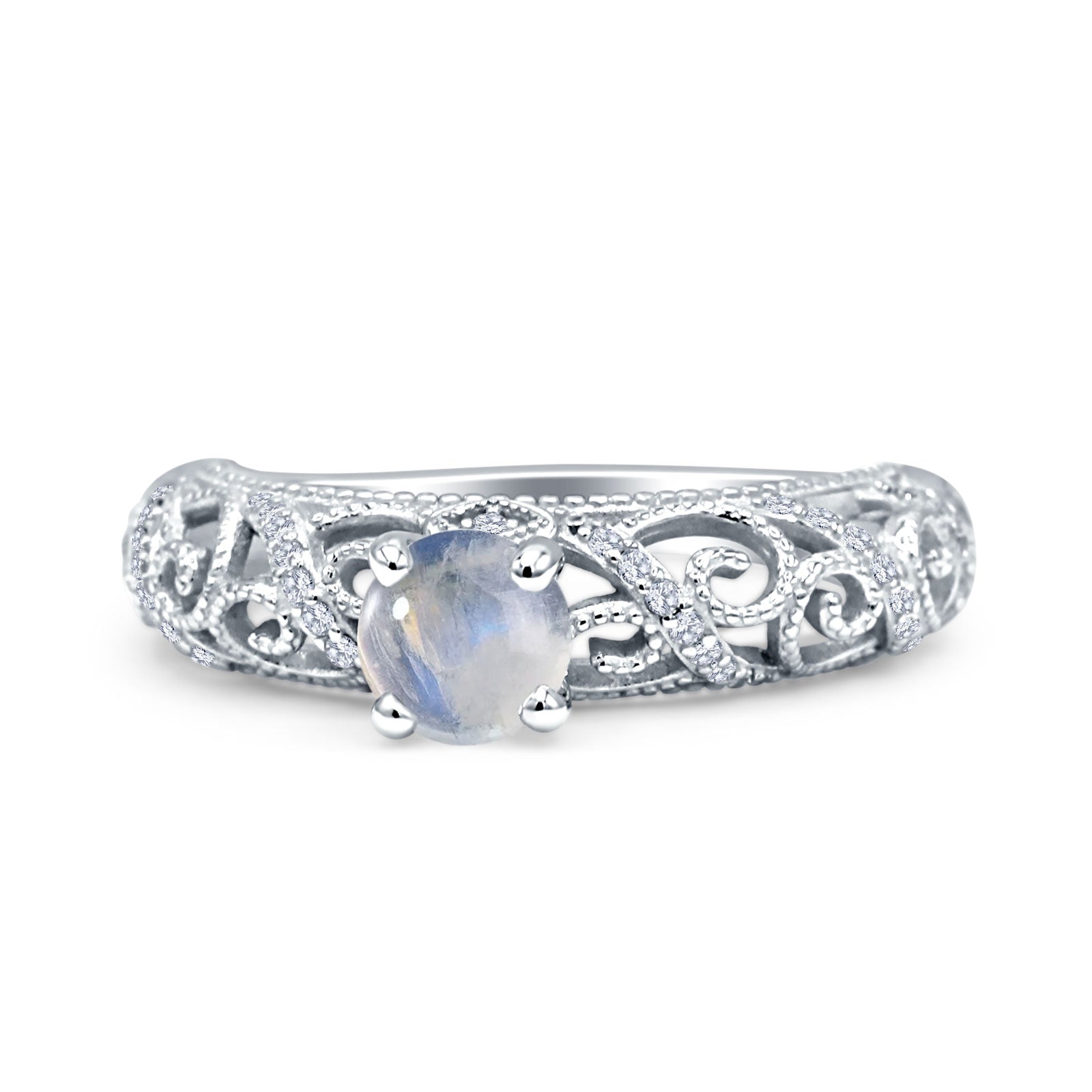 Art Deco Round Natural Stone Filigree Ring