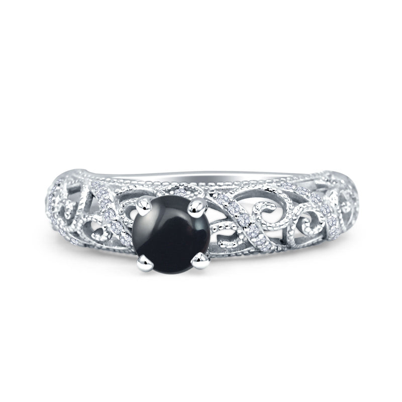 Art Deco Round Natural Stone Filigree Ring