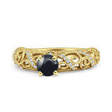 Art Deco Round Natural Stone Filigree Ring