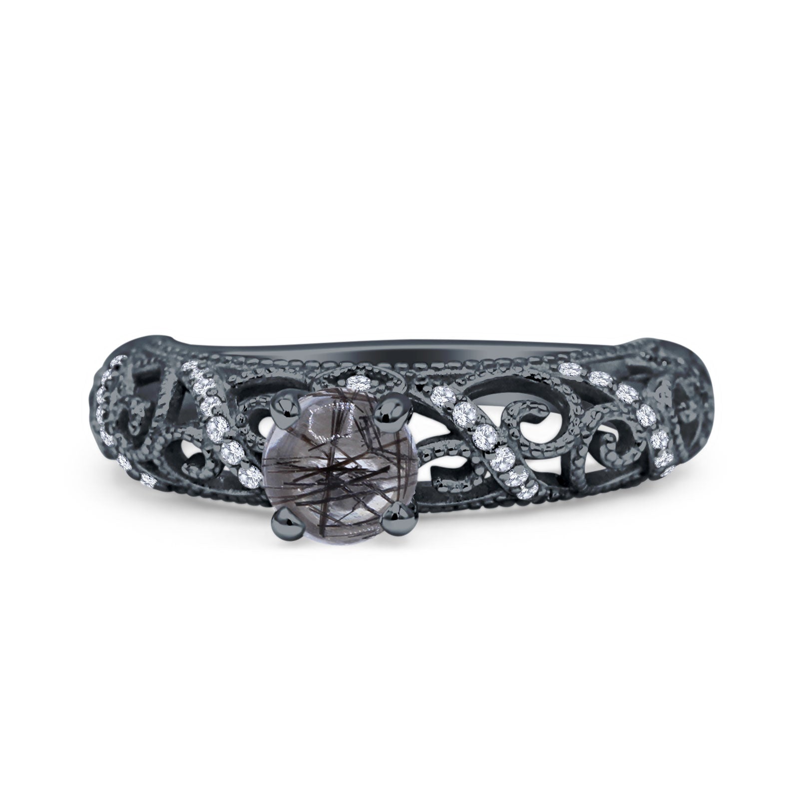 Art Deco Round Natural Stone Filigree Ring