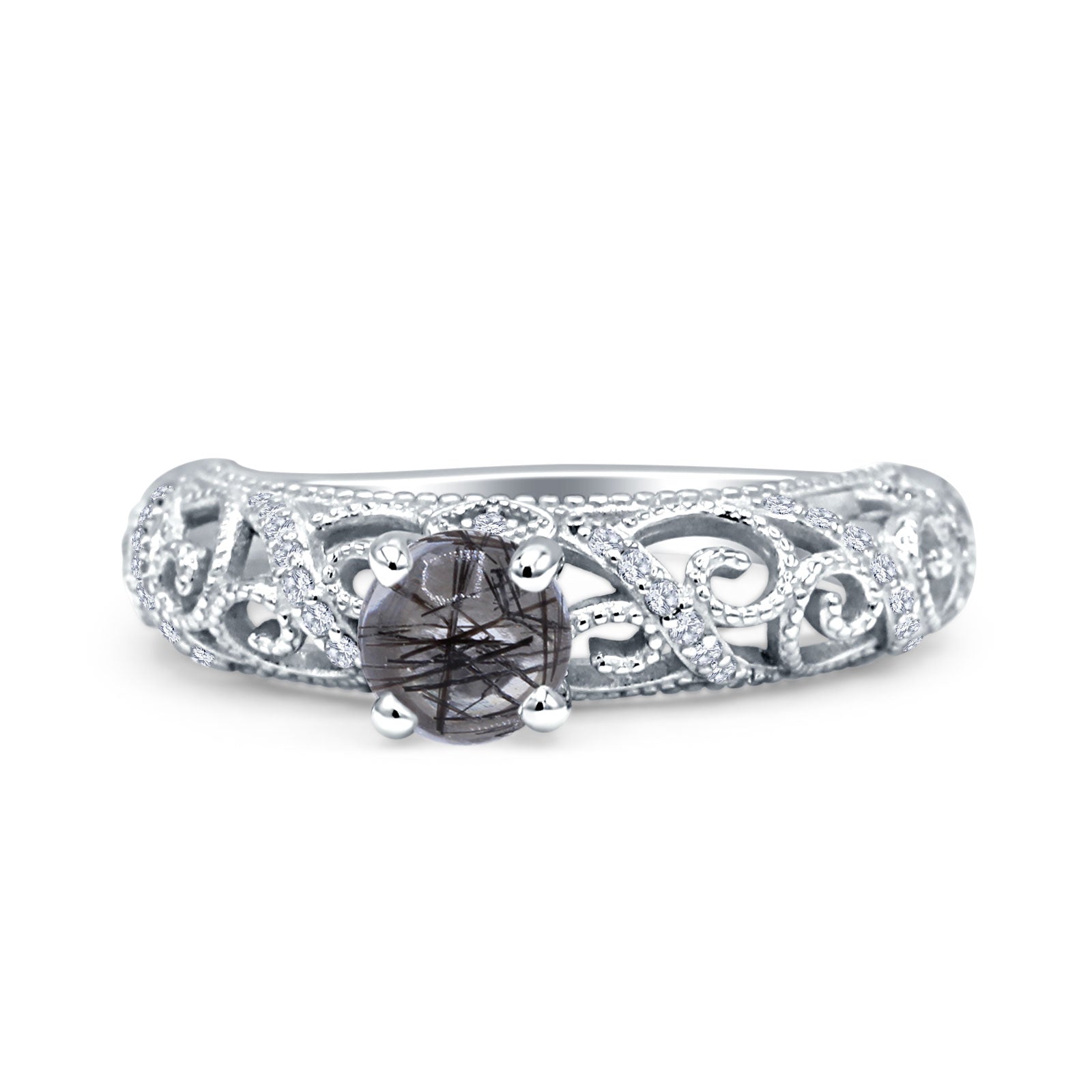 Art Deco Round Natural Stone Filigree Ring