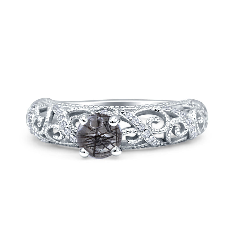 Art Deco Round Natural Stone Filigree Ring