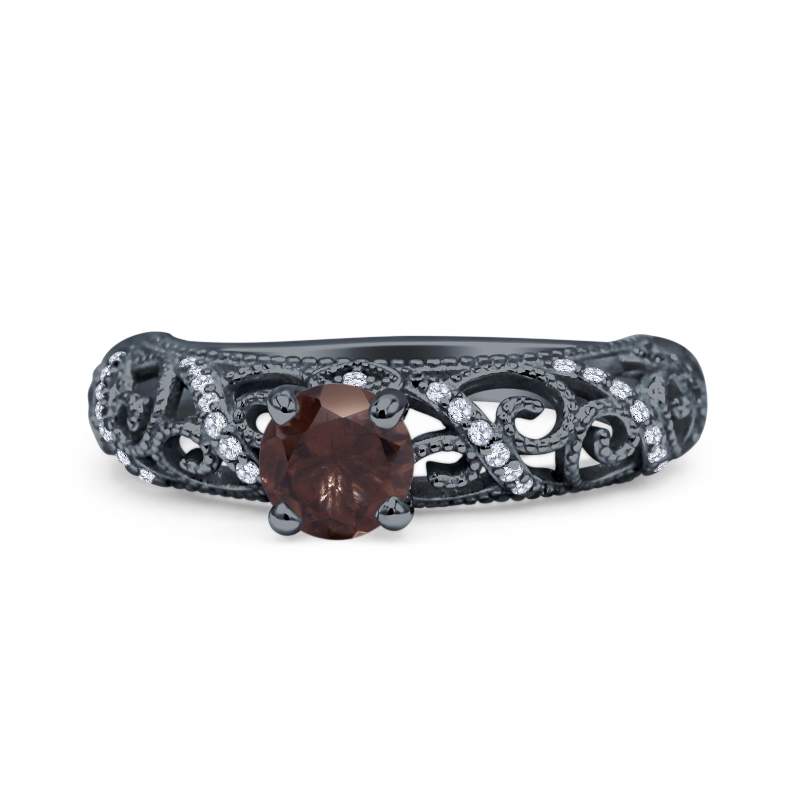 Art Deco Round Natural Stone Filigree Ring
