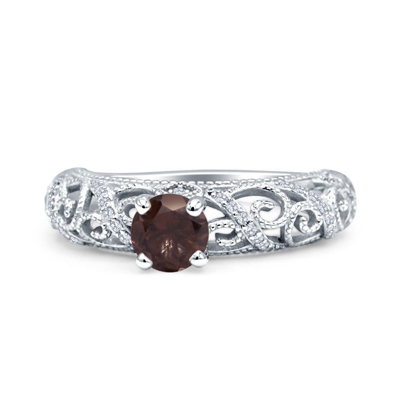 Art Deco Round Natural Stone Filigree Ring