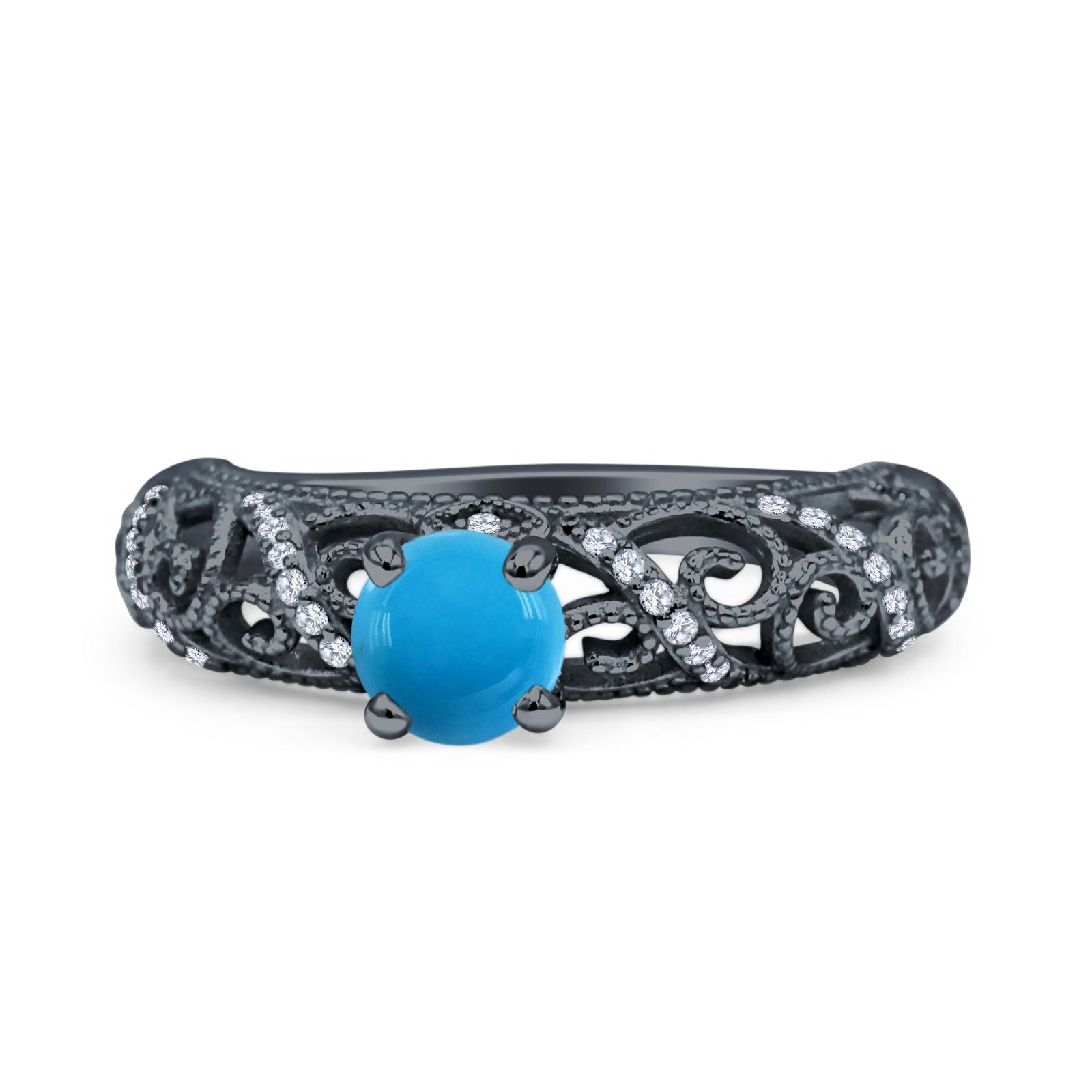 Art Deco Round Natural Stone Filigree Ring