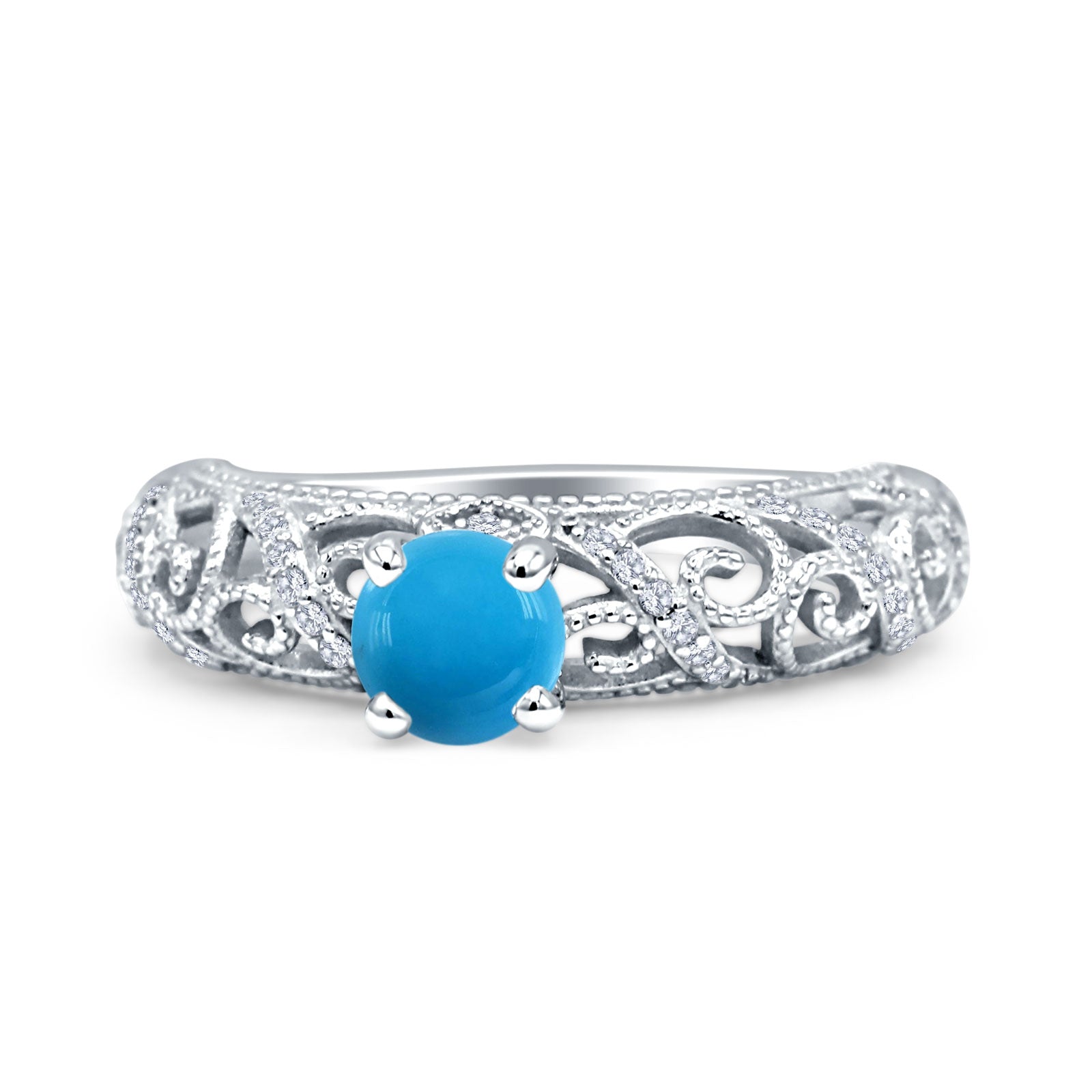 Art Deco Round Natural Stone Filigree Ring