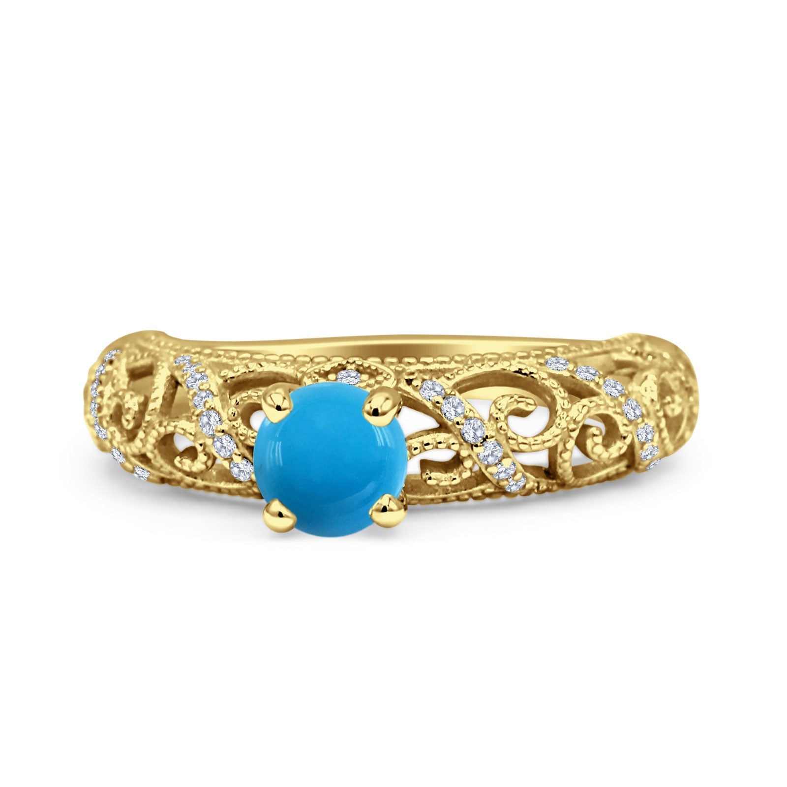 Art Deco Round Natural Stone Filigree Ring