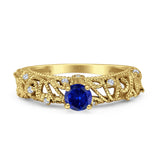 Art Deco 6.2mm Round Blue Sapphire CZ Beaded Filigree Ring 925 Sterling Silver