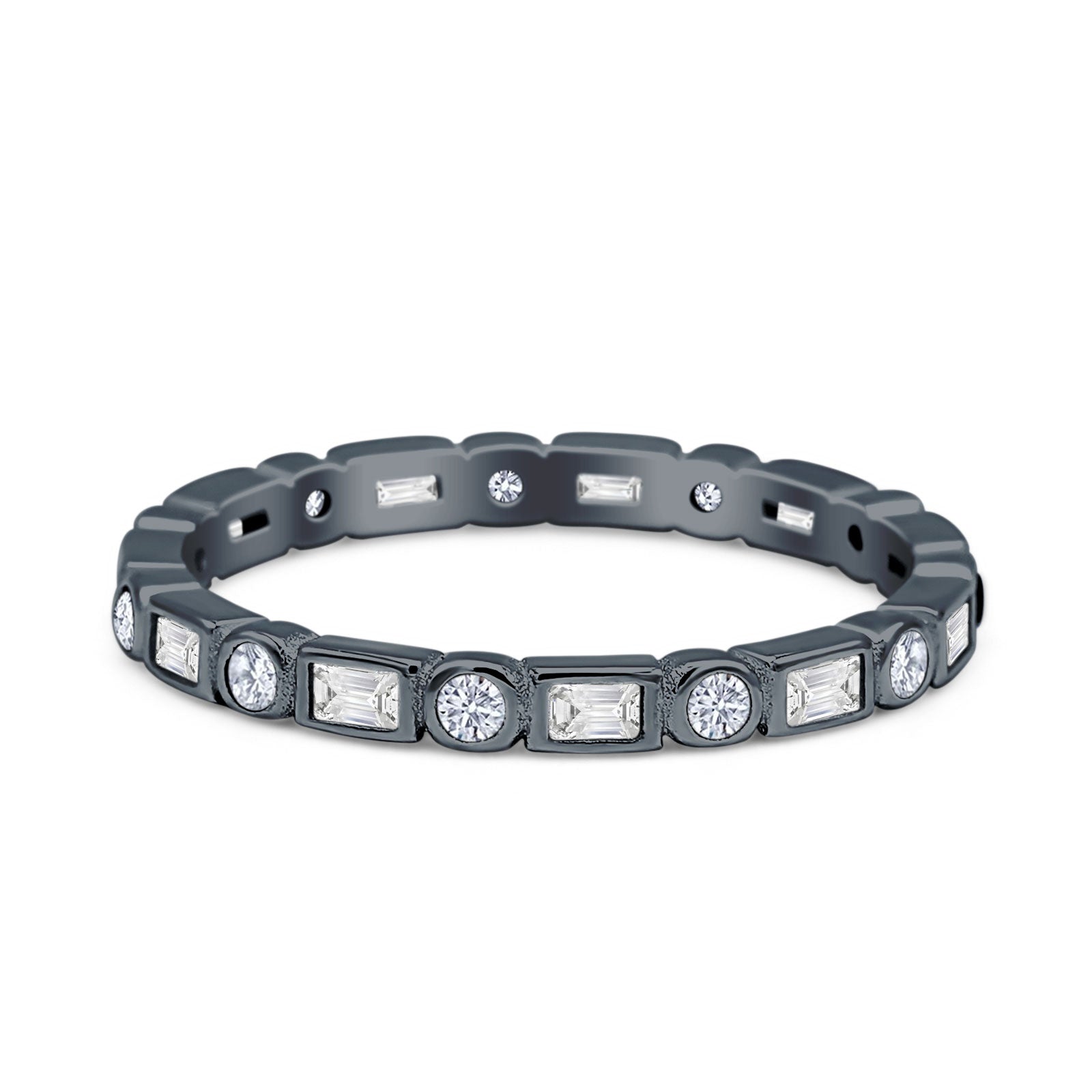Minimalist 2.5mm Full Eternity Band Cubic Zirconia 925 Sterling Silver