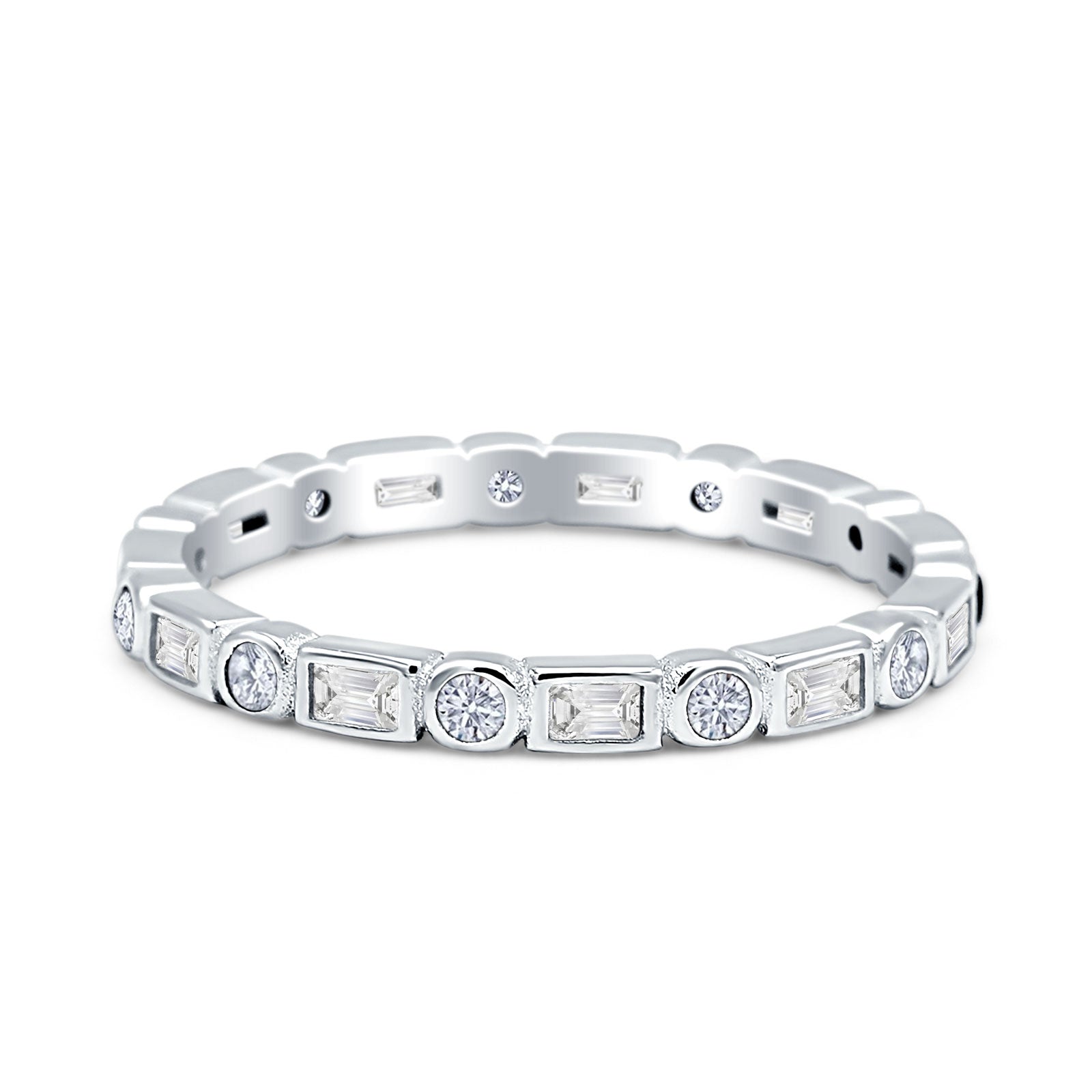 Minimalist 2.5mm Full Eternity Band Cubic Zirconia 925 Sterling Silver