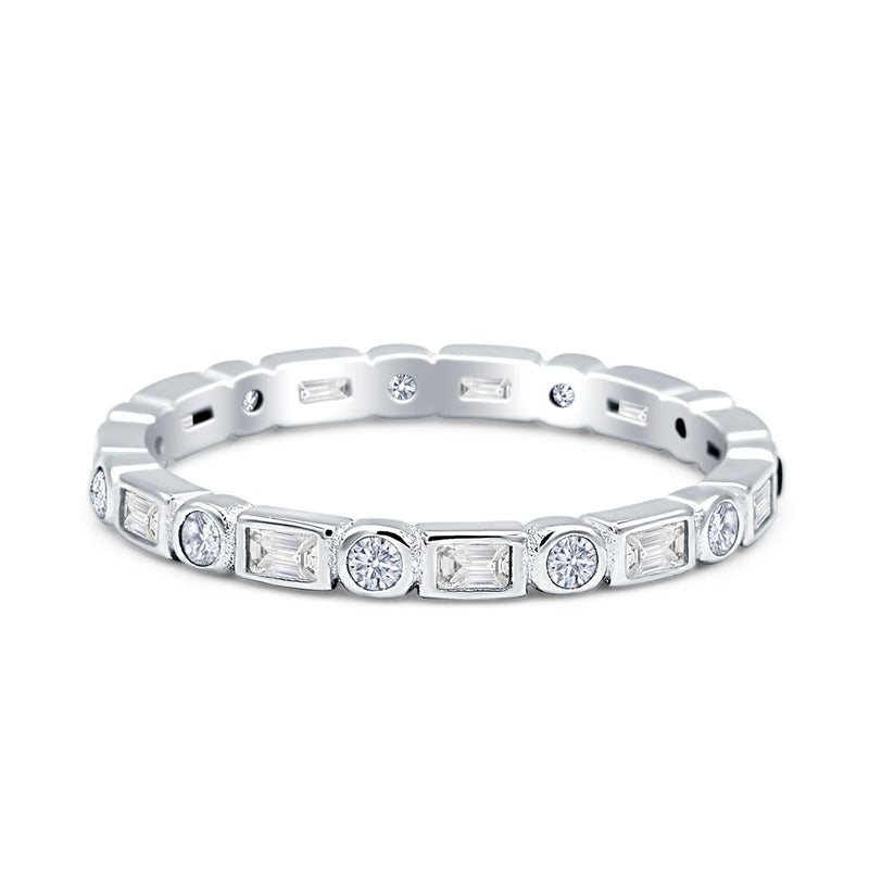Minimalist 2.5mm Full Eternity Band Cubic Zirconia 925 Sterling Silver
