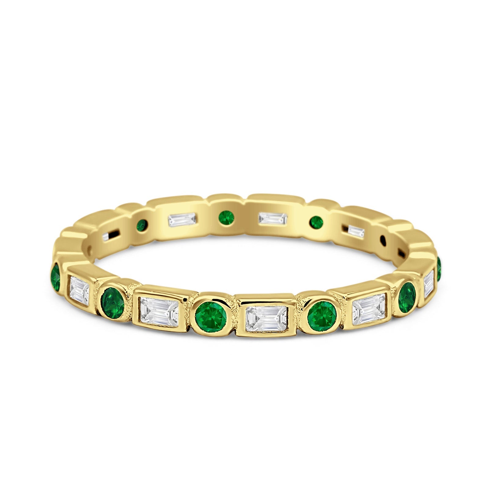 Minimalist 2.5mm Full Eternity Band CZ & Green Emerald CZ 925 Sterling Silver