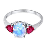 Three Stone Oval Natural Moonstone Trellis Ring 925 Sterling Silver