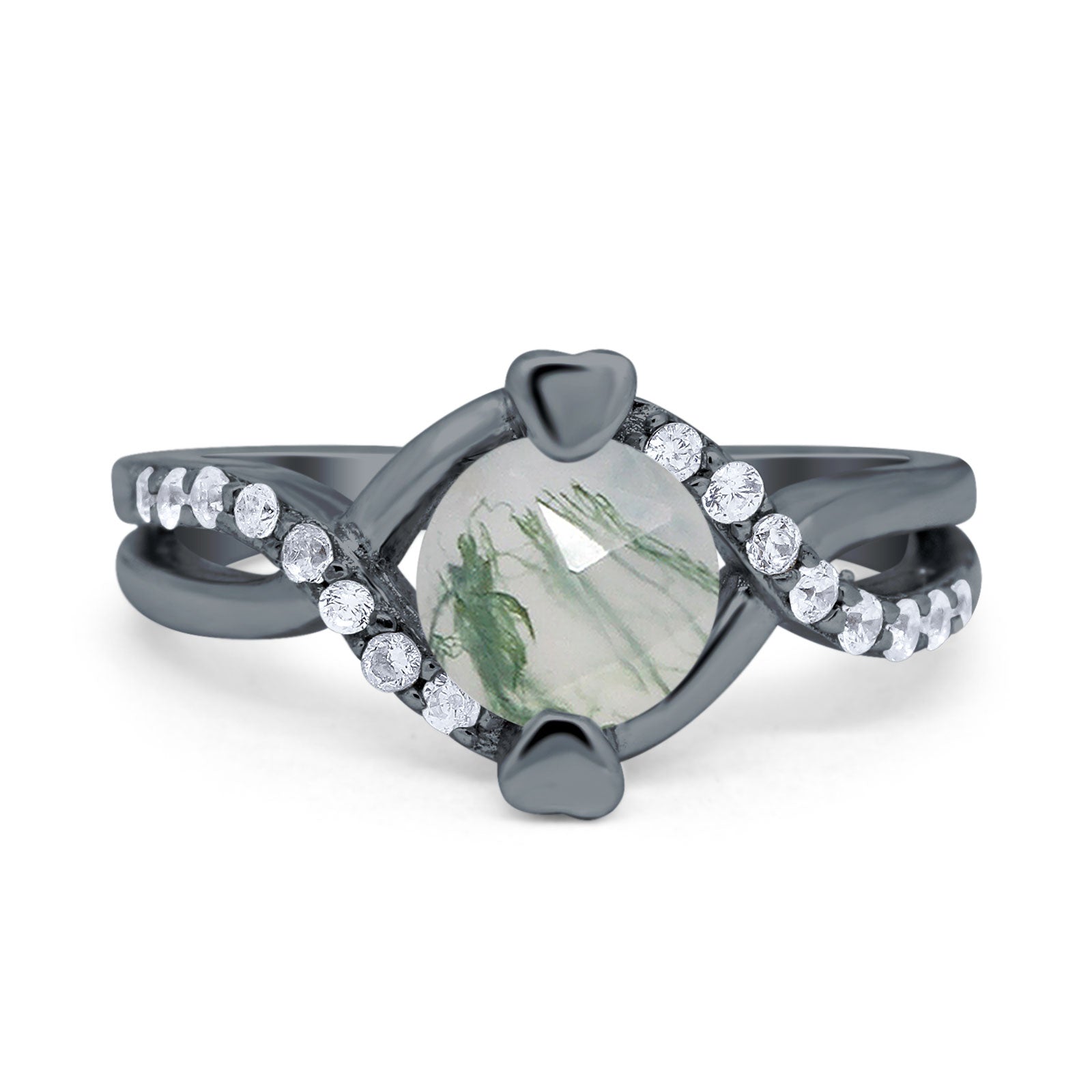 Art Deco Round Natural Stone Twisted Ring