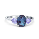 Three Stone Oval Lab Alexandrite Wedding Ring 925 Sterling Silver