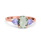 Art Deco Oval Natural Stone Trio Ring