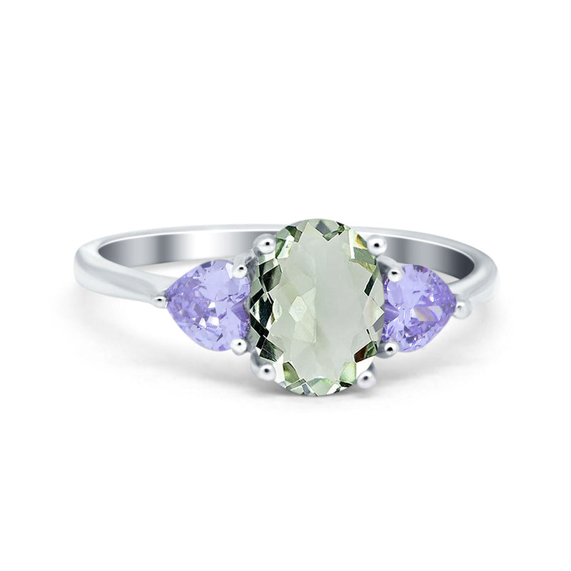 Art Deco Oval Natural Stone Trio Ring