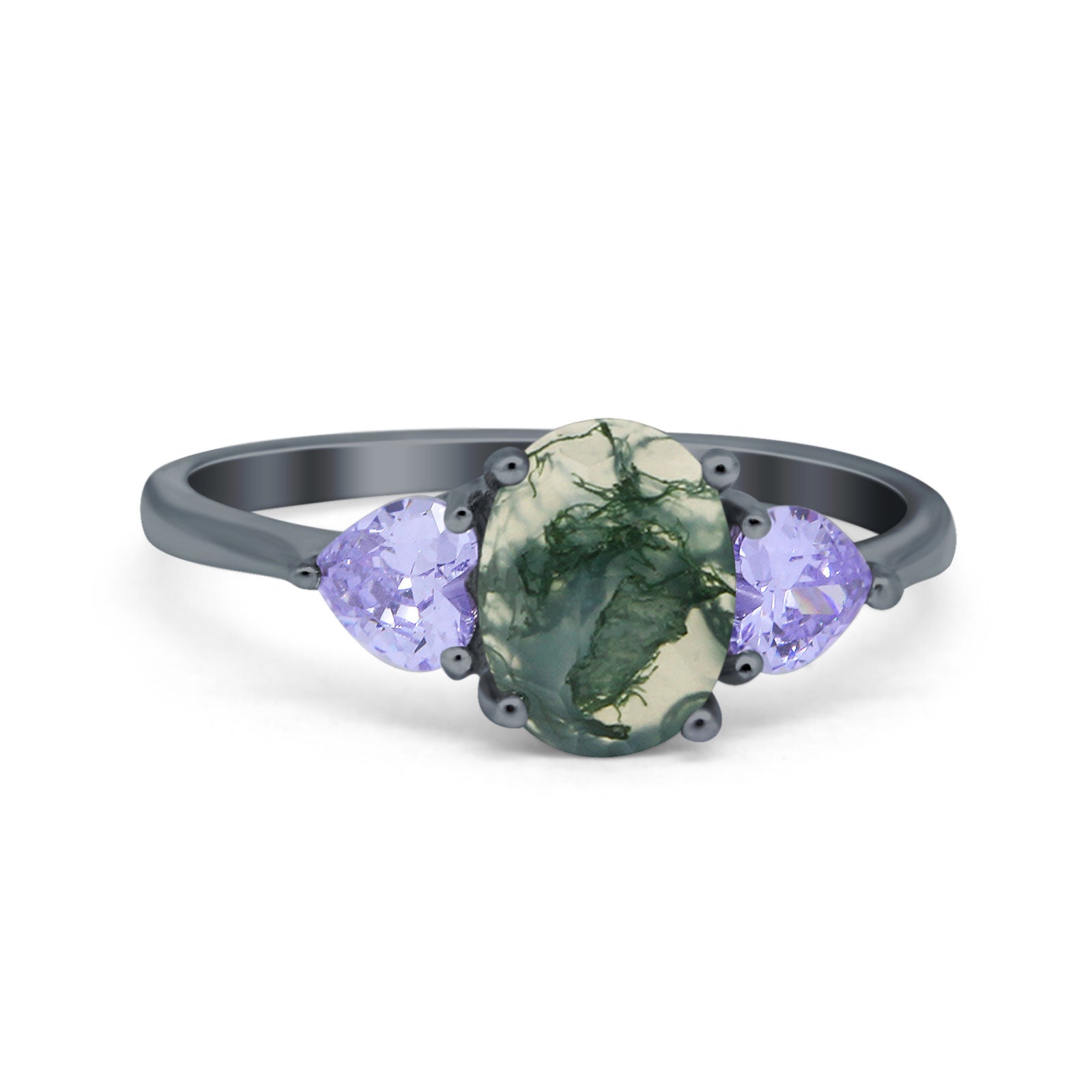 Art Deco Oval Natural Stone Trio Ring
