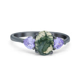 Art Deco Oval Natural Stone Trio Ring
