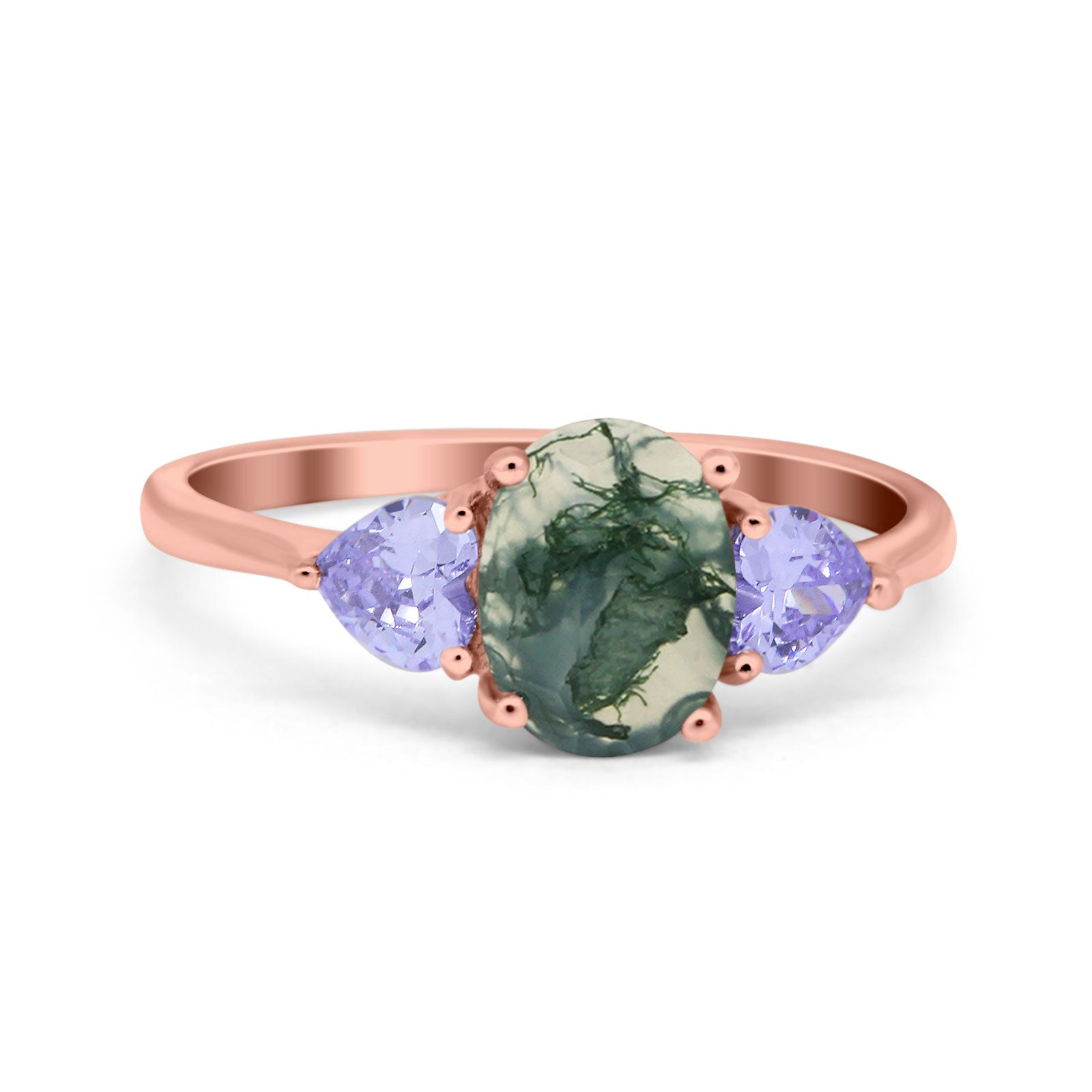 Art Deco Oval Natural Stone Trio Ring