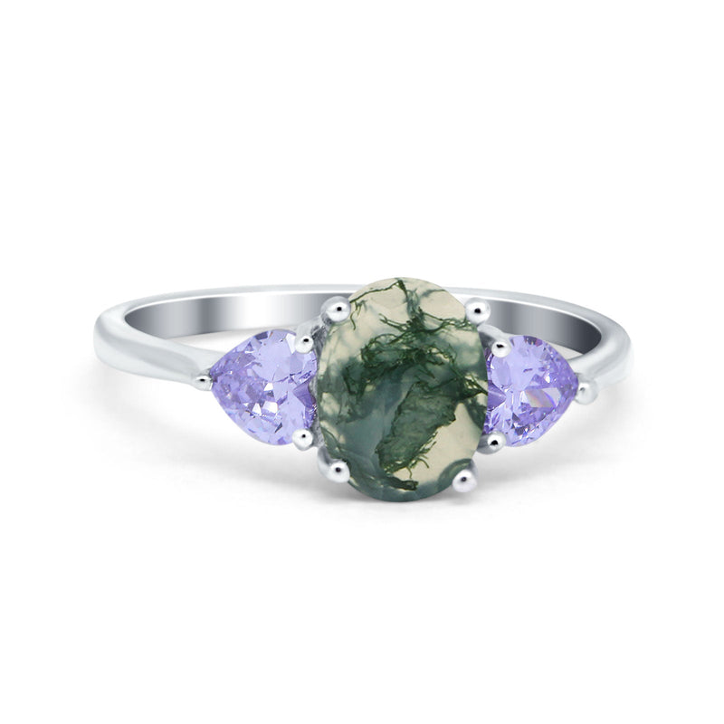 Art Deco Oval Natural Stone Trio Ring