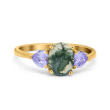 Art Deco Oval Natural Stone Trio Ring