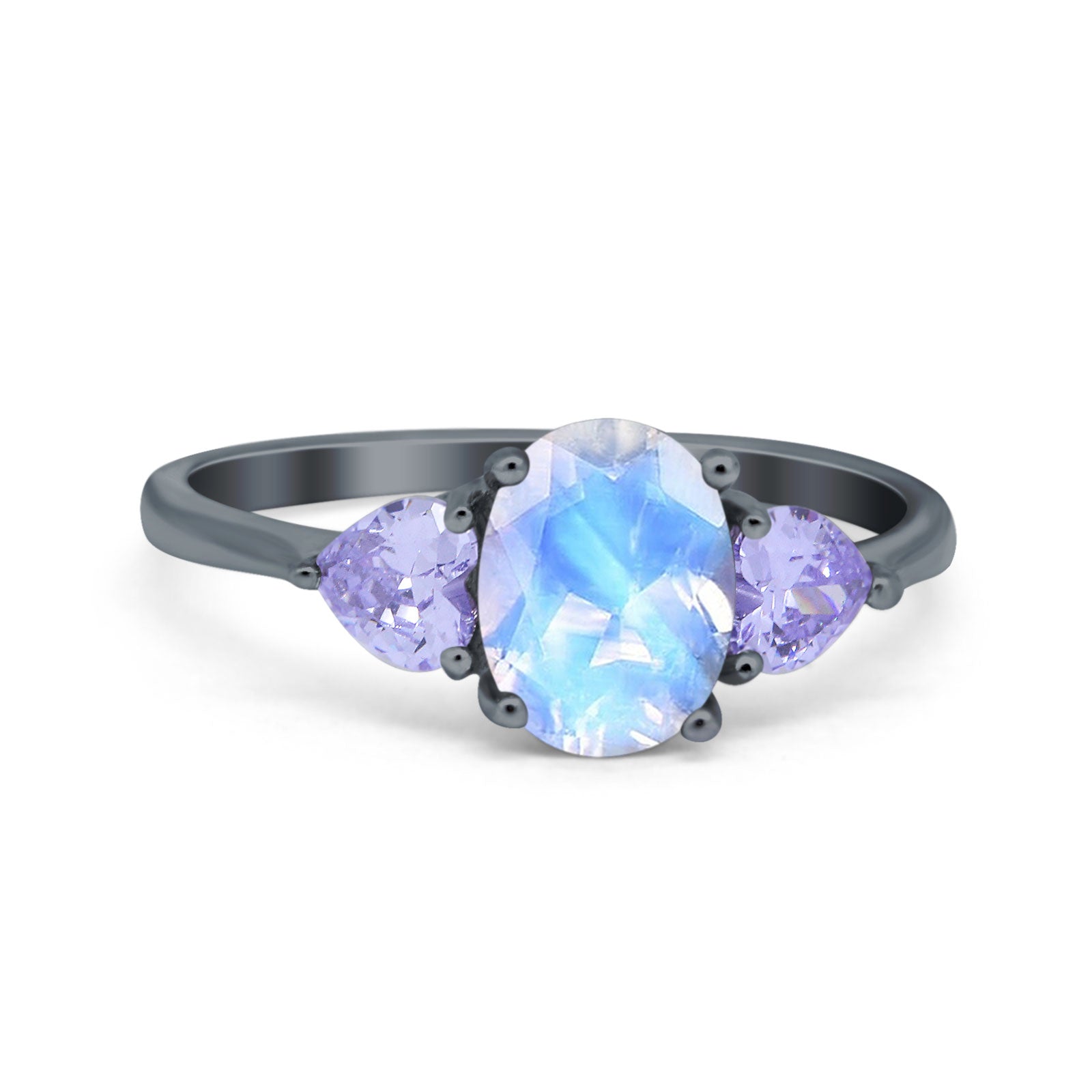 Art Deco Oval Natural Stone Trio Ring