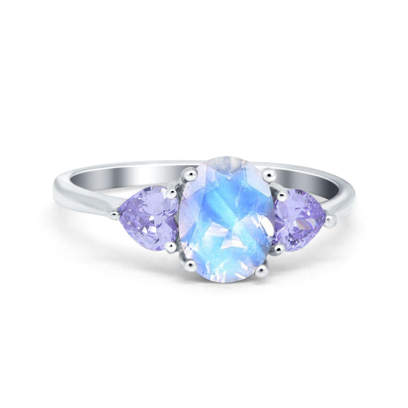 Art Deco Oval Natural Stone Trio Ring