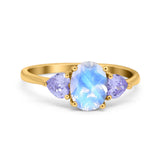 Art Deco Oval Natural Stone Trio Ring