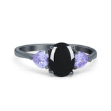 Art Deco Oval Natural Stone Trio Ring
