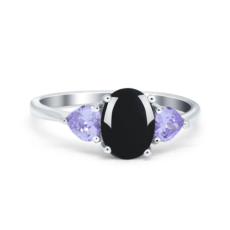 Art Deco Oval Natural Stone Trio Ring