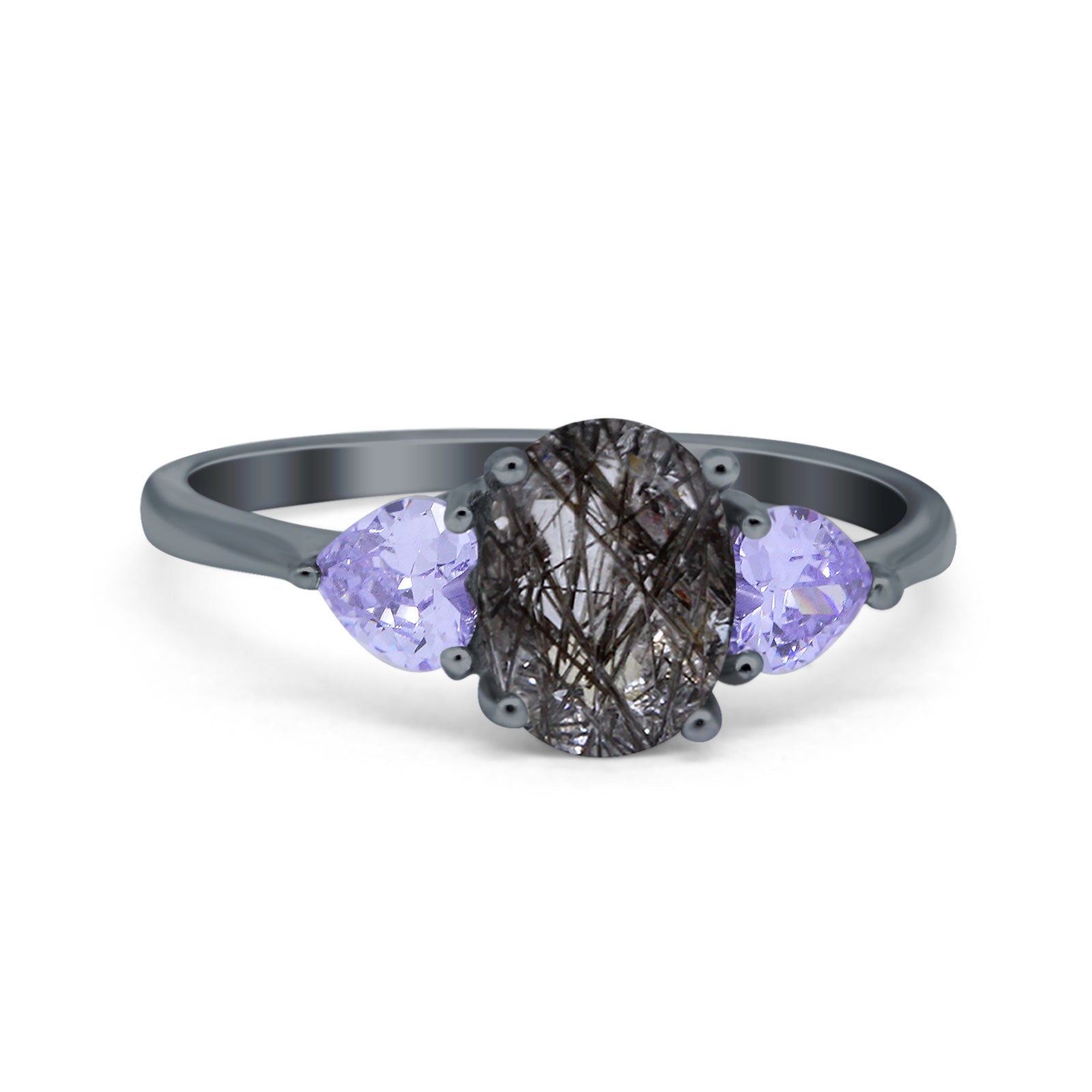 Art Deco Oval Natural Stone Trio Ring
