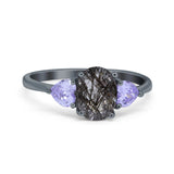 Art Deco Oval Natural Stone Trio Ring