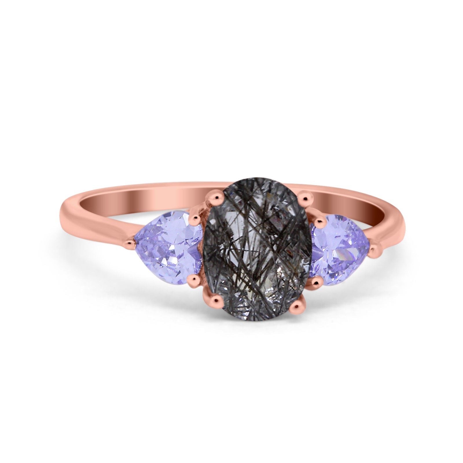 Art Deco Oval Natural Stone Trio Ring