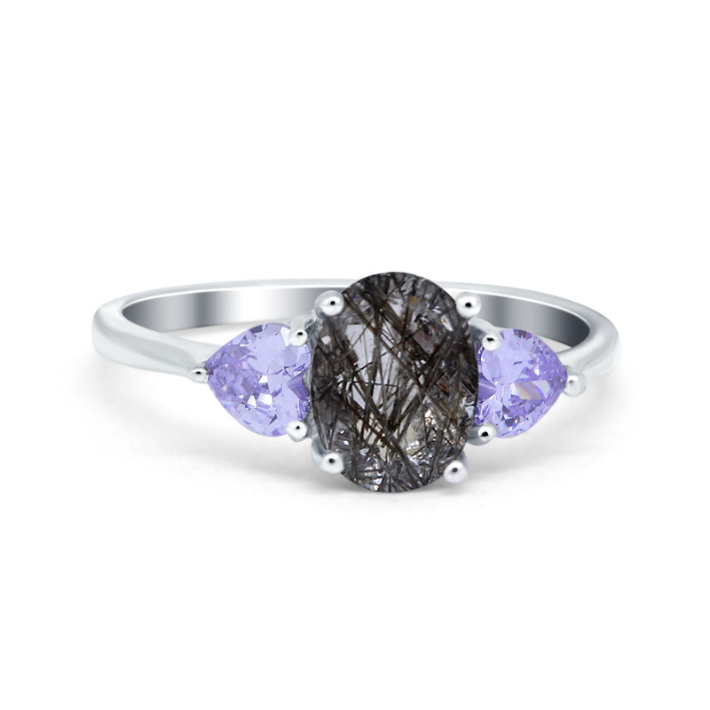 Art Deco Oval Natural Stone Trio Ring